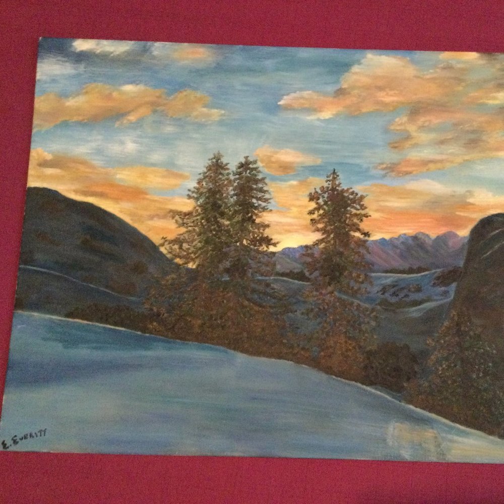 Original oil painting on canvas board artist signed landscape 16" x 20"